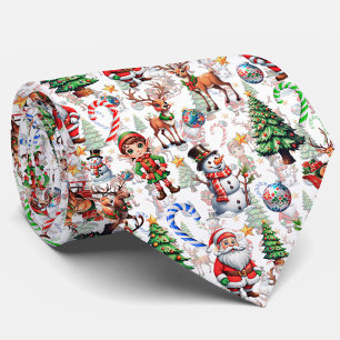 White Background Christmas Decorative Pattern Tie