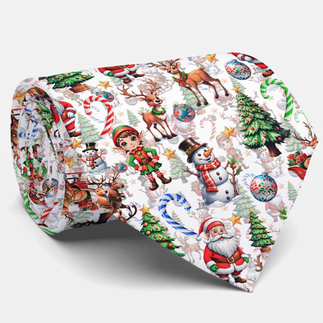 White Background Christmas Decorative Pattern Tie (Creator Uploaded)