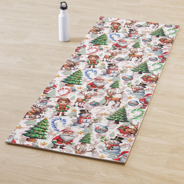 White Background Christmas Decorative Pattern Yoga Mat (Creator Uploaded)