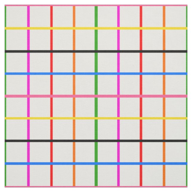 White Background Colourful Windowpane Plaid Design Fabric (Swatch)