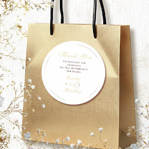 White Background Dark Red Gold Script Thank You Classic Round Sticker