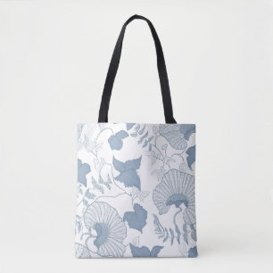White Background Delicate Blue Japanese Flowers  Tote Bag