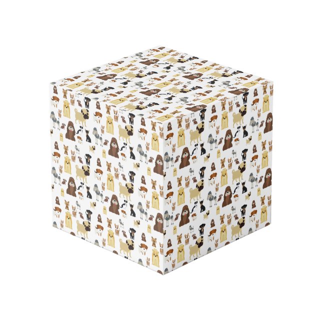 white background dogs pattern cube (Front Angled)