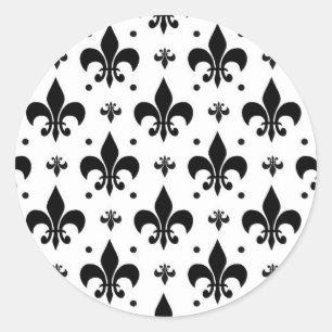 White Background Fleur-de-lis Pattern Design Classic Round Sticker