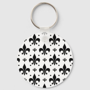 White Background Fleur-de-lis Pattern Design  Keychain