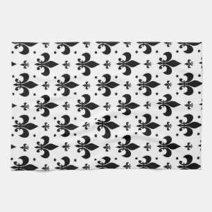 White Background Fleur-de-lis Pattern Design Kitchen Towel