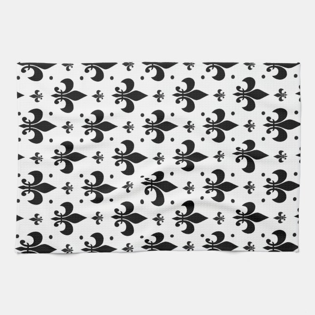 White Background Fleur-de-lis Pattern Design  Kitchen Towel (Horizontal)