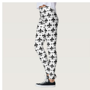 White Background Fleur-de-lis Pattern Design Leggings
