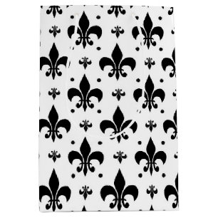 White Background Fleur-de-lis Pattern Design  Medium Gift Bag