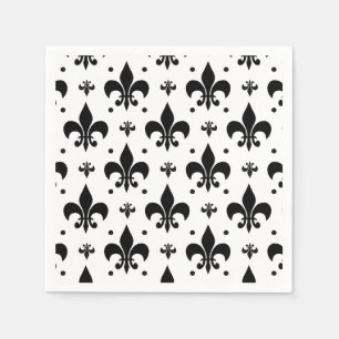 White Background Fleur-de-lis Pattern Design Napkin