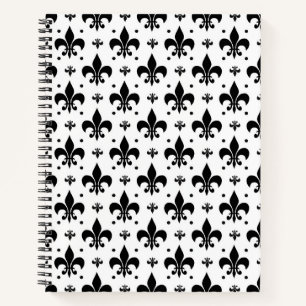 White Background Fleur-de-lis Pattern Design Notebook
