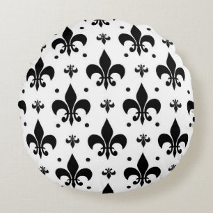 White Background Fleur-de-lis Pattern Design  Round Pillow