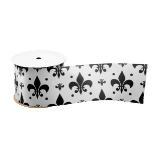 White Background Fleur-de-lis Pattern Design  Satin Ribbon