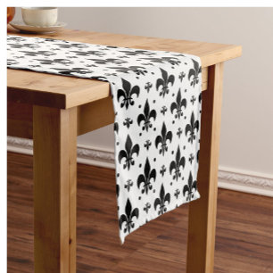 White Background Fleur-de-lis Pattern Design Short Table Runner
