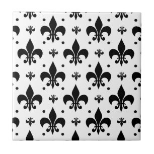 White Background Fleur-de-lis Pattern Design  Tile
