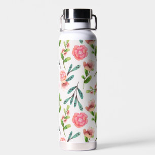 White Background Floral Water Bottle