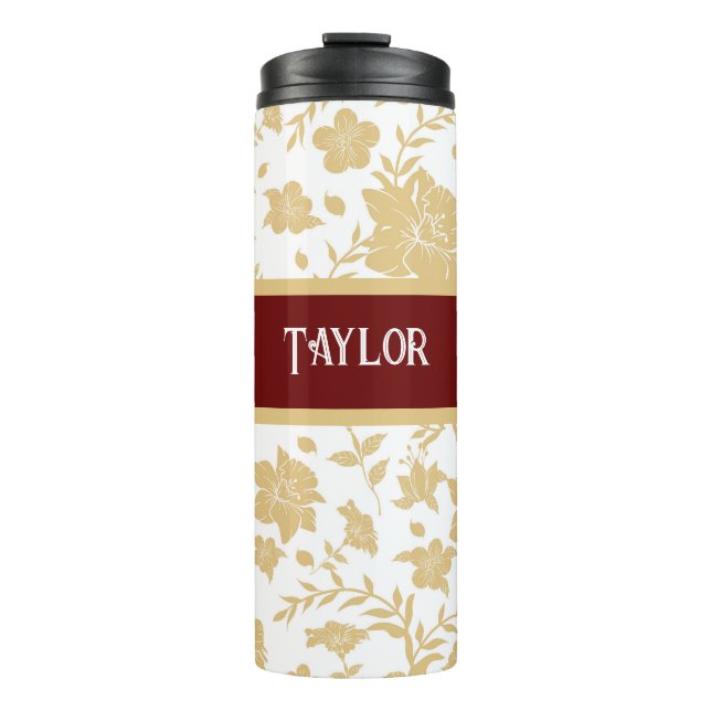 White Background Gold Floral Thermal Tumbler (Front)
