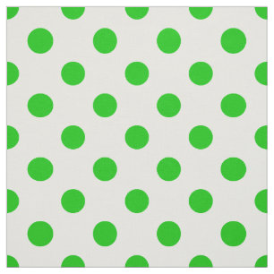 White Background Green Polka Dots Fabric
