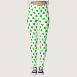 White Background Green Polka Dots Leggings