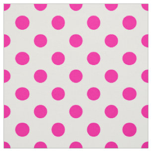 White Background Pink Polka Dots Fabric