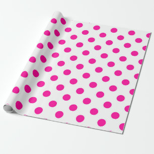 White Background Pink Polka Dots Wrapping Paper