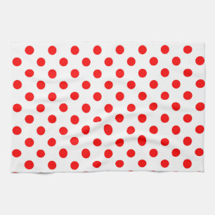 White Background Red Polka Dots Kitchen Towel