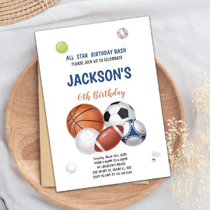 White Background Sports Birthday Invitation