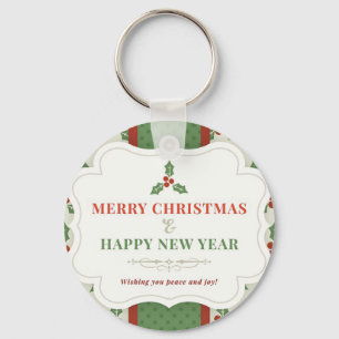 White Background with Mistletoe and Message Keychain