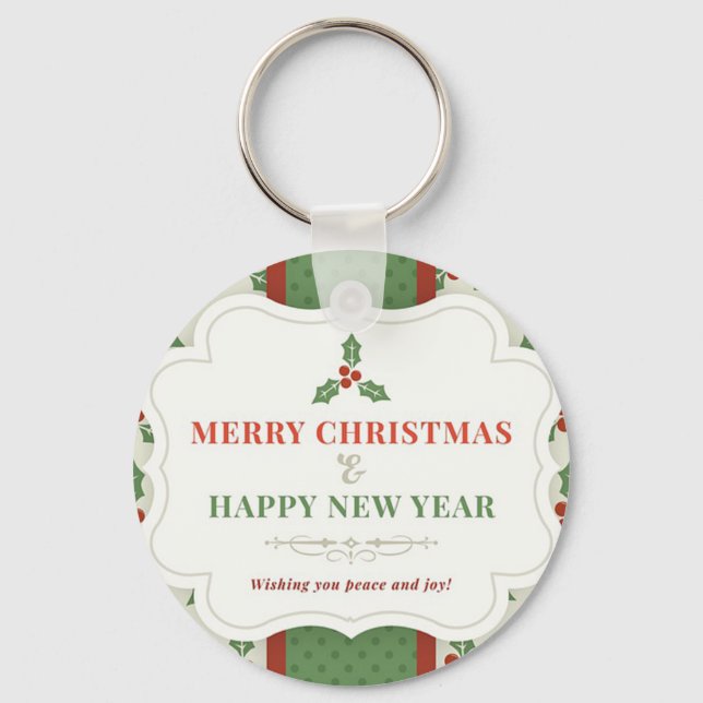 White Background with Mistletoe and Message Keychain (Front)