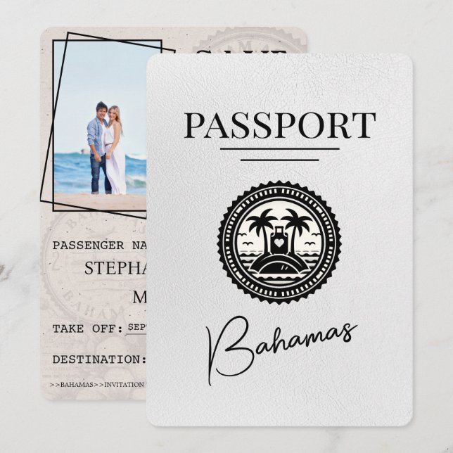 White Bahamas Passport Save The Date (Front/Back)