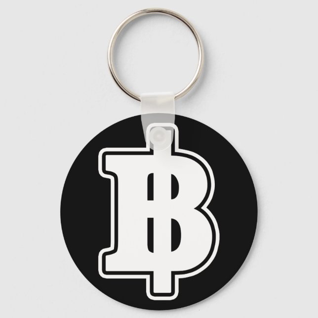 WHITE BAHT SIGN ฿ Thai Money Currency ฿ Keychain (Front)