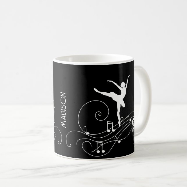 White Ballerina & Music Notes  Coffee Mug (Front Right)