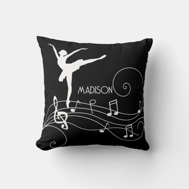 White Ballerina & Music Notes Wave Throw Pillow (Front)