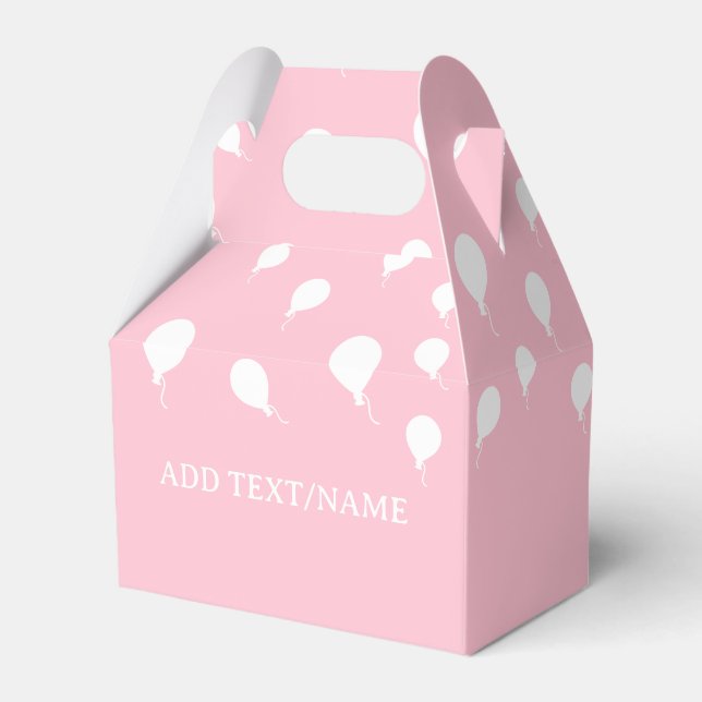 White Balloons on Pastel Pink Favor Box (Front Side)