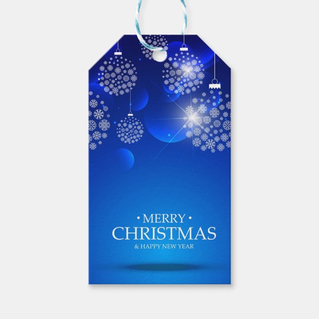 White Balls Gift Tags (A Christmas tag with a blue background and white snowflakes. )