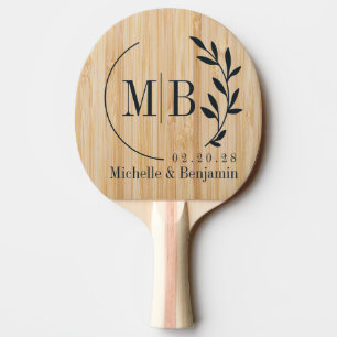 White Bamboo Leaf Wedding Monogram Ping Pong Paddle