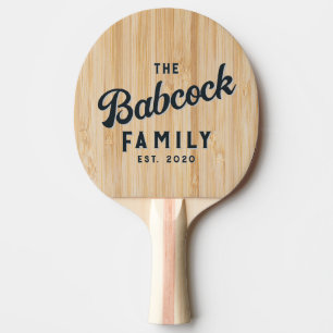 White Bamboo Retro Family Name & Year Ping Pong Paddle
