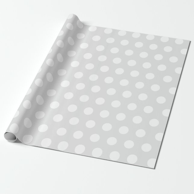 White & Barely Light Gray Medium Polka Dot Wedding Wrapping Paper (Unrolled)
