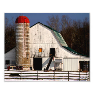 White Barn and Red Silo Photo Print