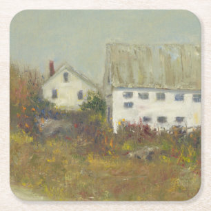 White Barn Square Paper Coaster