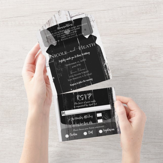 White Barn Wood Farmhouse Pitcher Barn Wedding   All In One Invitation (Tearaway)