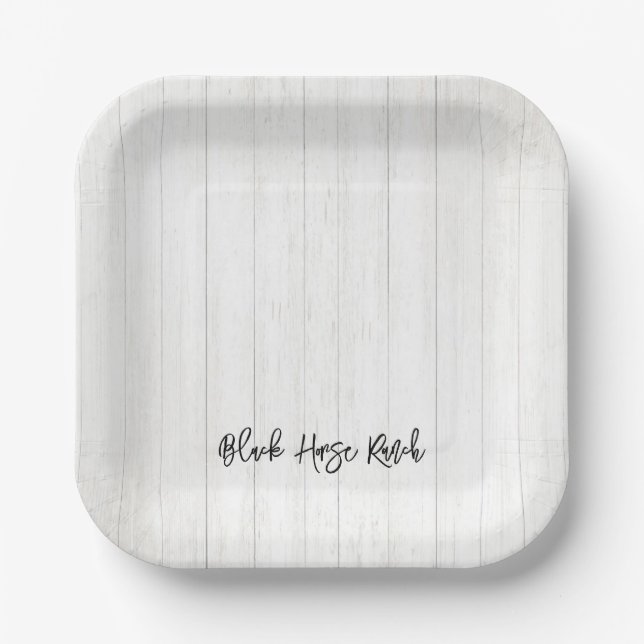 White Barn Wood Rustic Cowboy Ranch NAME Paper Plate (Front)