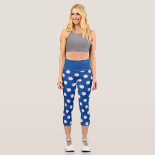 White Baseball Red Stitching Capri Leggings