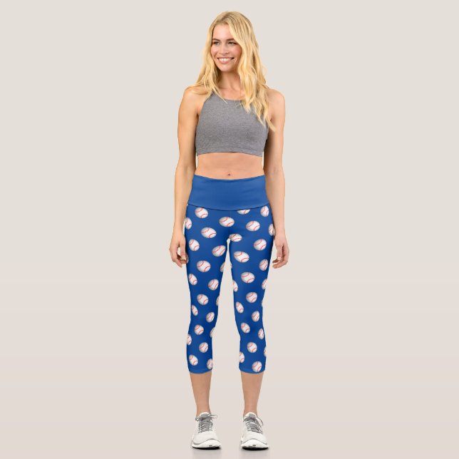 White Baseball Red Stitching Capri Leggings (Front)