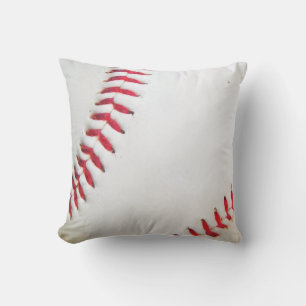 White Baseball red stitching Throw Pillow
