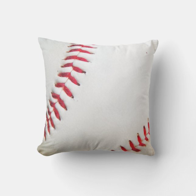 White Baseball red stitching Throw Pillow (Front)