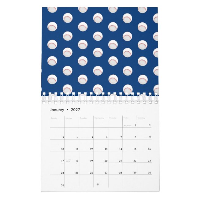 White Baseball Sport Players Ball Red Stitching Calendar (Jan 2027)