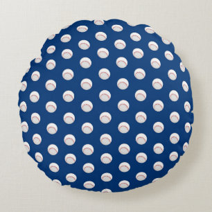 White Baseball Sport Players Ball Red Stitching Round Pillow