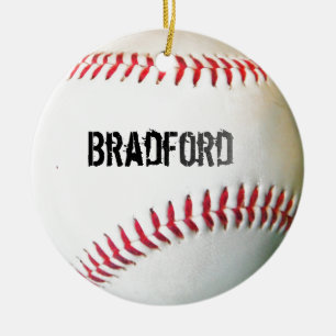 White Baseball with personalized name or text Ceramic Ornament