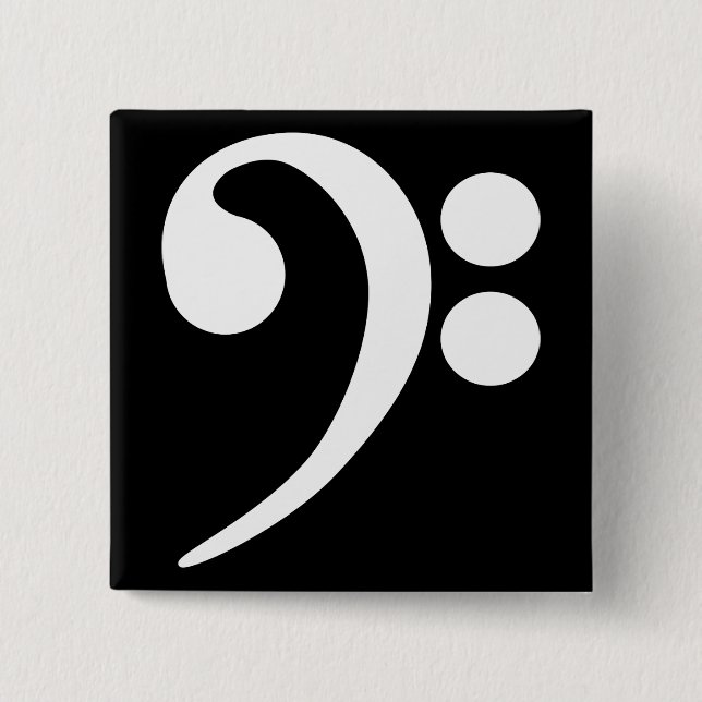 White Bass Clef 2 Inch Square Button (Front)